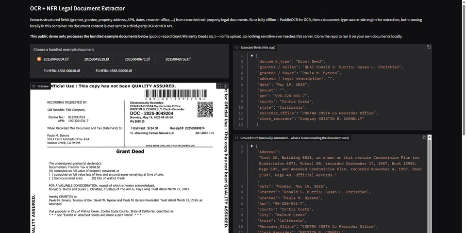 OCR + NER Legal Document Extraction App